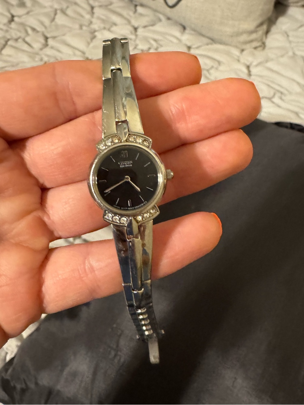 Citizen Women's Silver Bracelet Watch with Black Dial and Crystal Accents